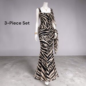 After Six by Ronald Joyce 3-piece Elegant Zebra Print Formal